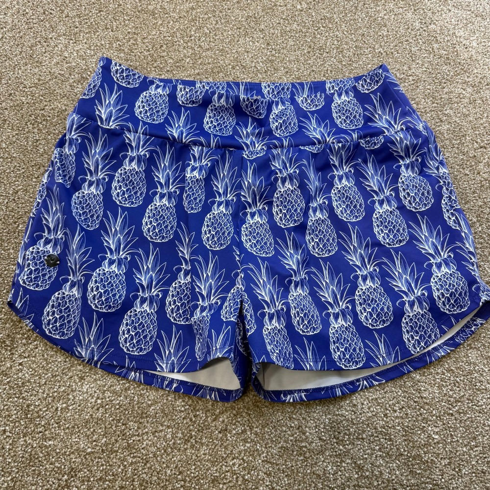 Love Fitness Womens XL Blue Pineapple Print Athletic Shorts Tennis Golf Sporty